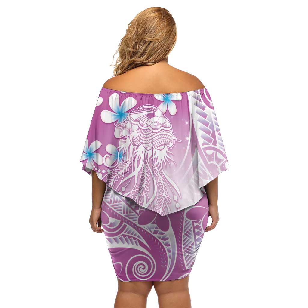 Polynesian Jellyfish Off Shoulder Short Dress With Plumeria Pink