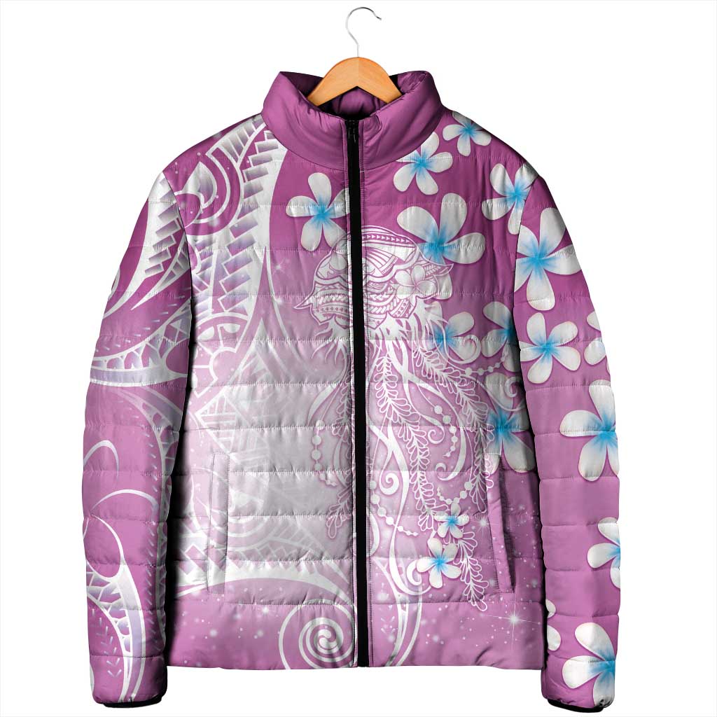 Polynesian Jellyfish Padded Jacket With Plumeria Pink