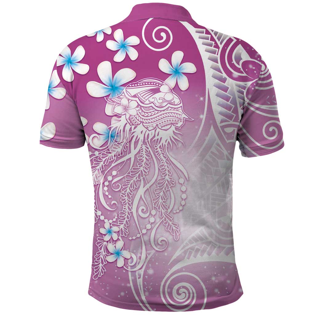 Polynesian Jellyfish Polo Shirt With Plumeria Pink