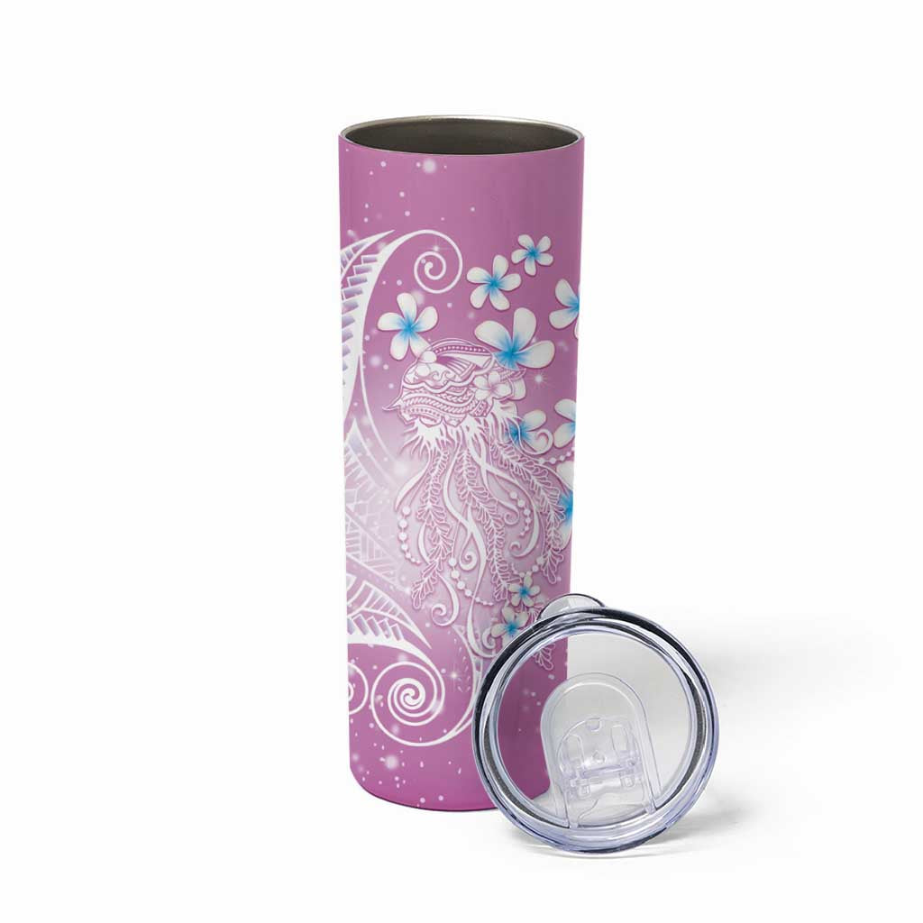 Polynesian Jellyfish Skinny Tumbler With Plumeria Pink
