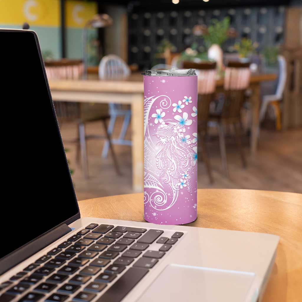 Polynesian Jellyfish Skinny Tumbler With Plumeria Pink