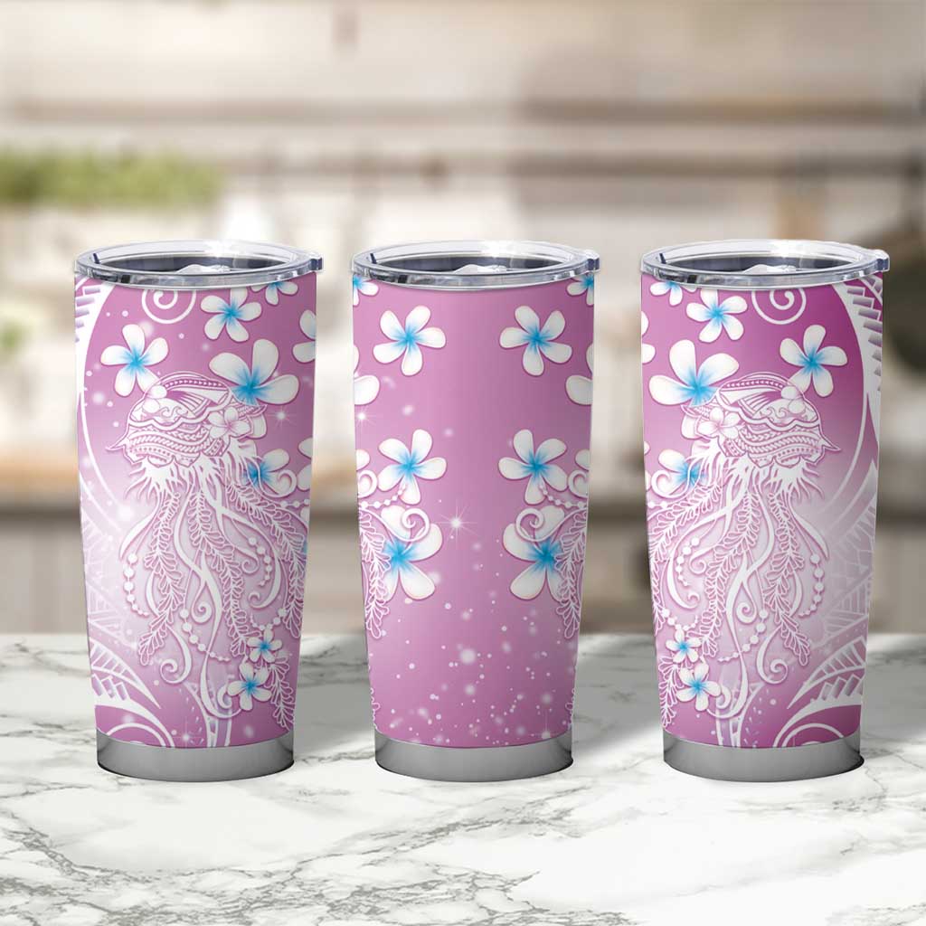 Polynesian Jellyfish Tumbler Cup With Plumeria Pink