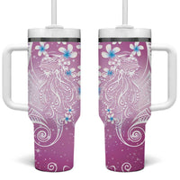 Polynesian Jellyfish Tumbler With Handle With Plumeria Pink