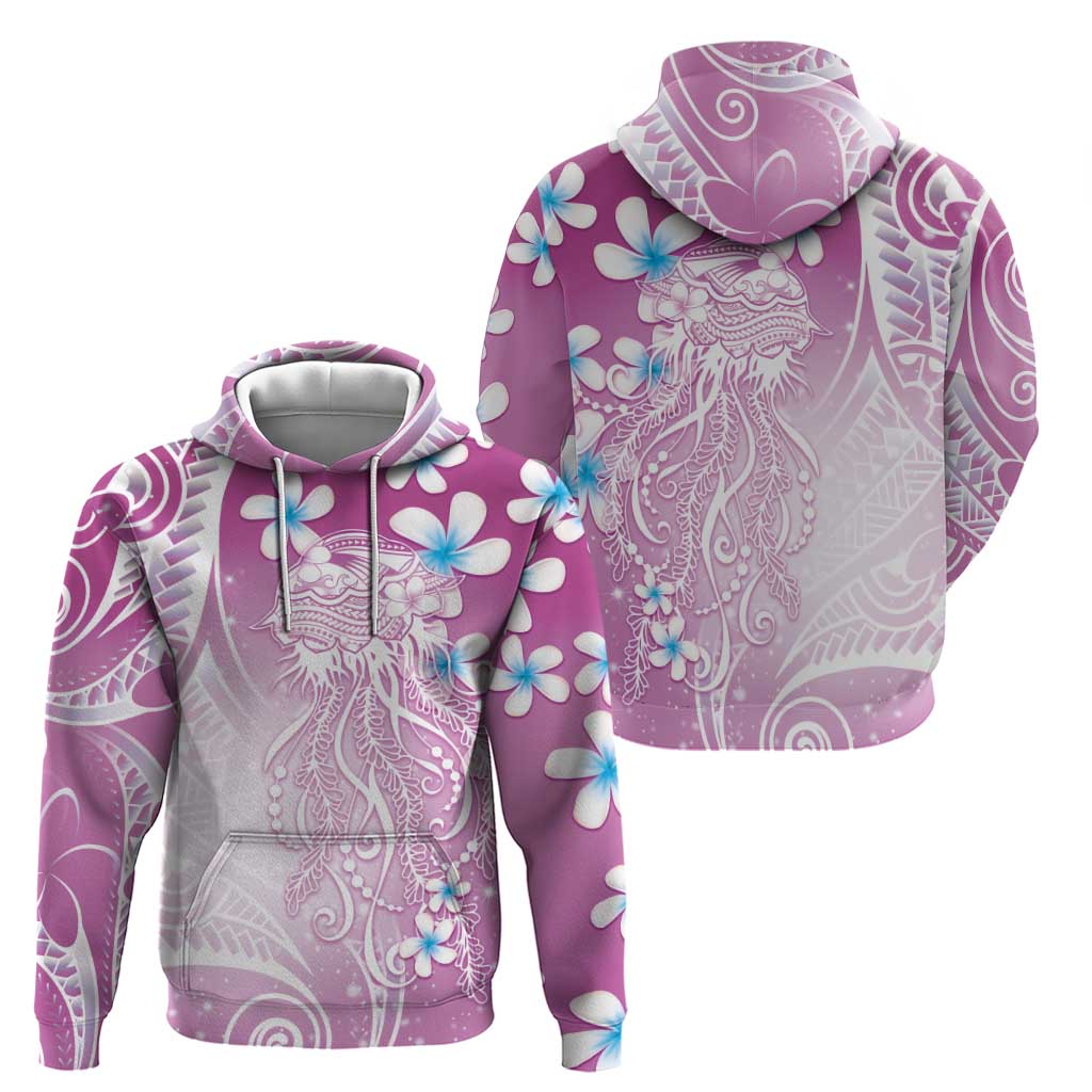 Polynesian Jellyfish Zip Hoodie With Plumeria Pink