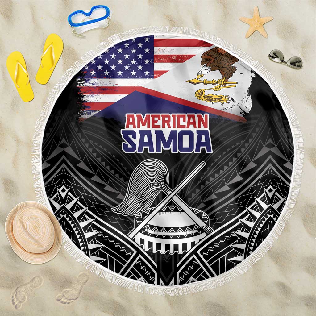 American Samoa Flag Day Beach Blanket Bald Eagle With Polynesian Pattern
