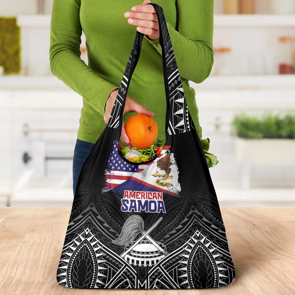 American Samoa Flag Day Grocery Bag Bald Eagle With Polynesian Pattern