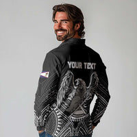 American Samoa Flag Day Long Sleeve Polo Shirt Bald Eagle With Polynesian Pattern