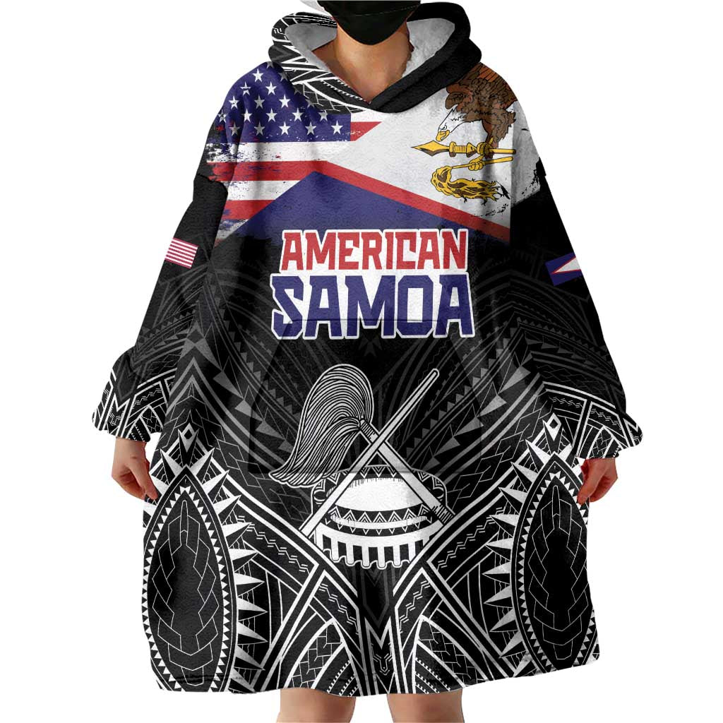 American Samoa Flag Day Wearable Blanket Hoodie Bald Eagle With Polynesian Pattern