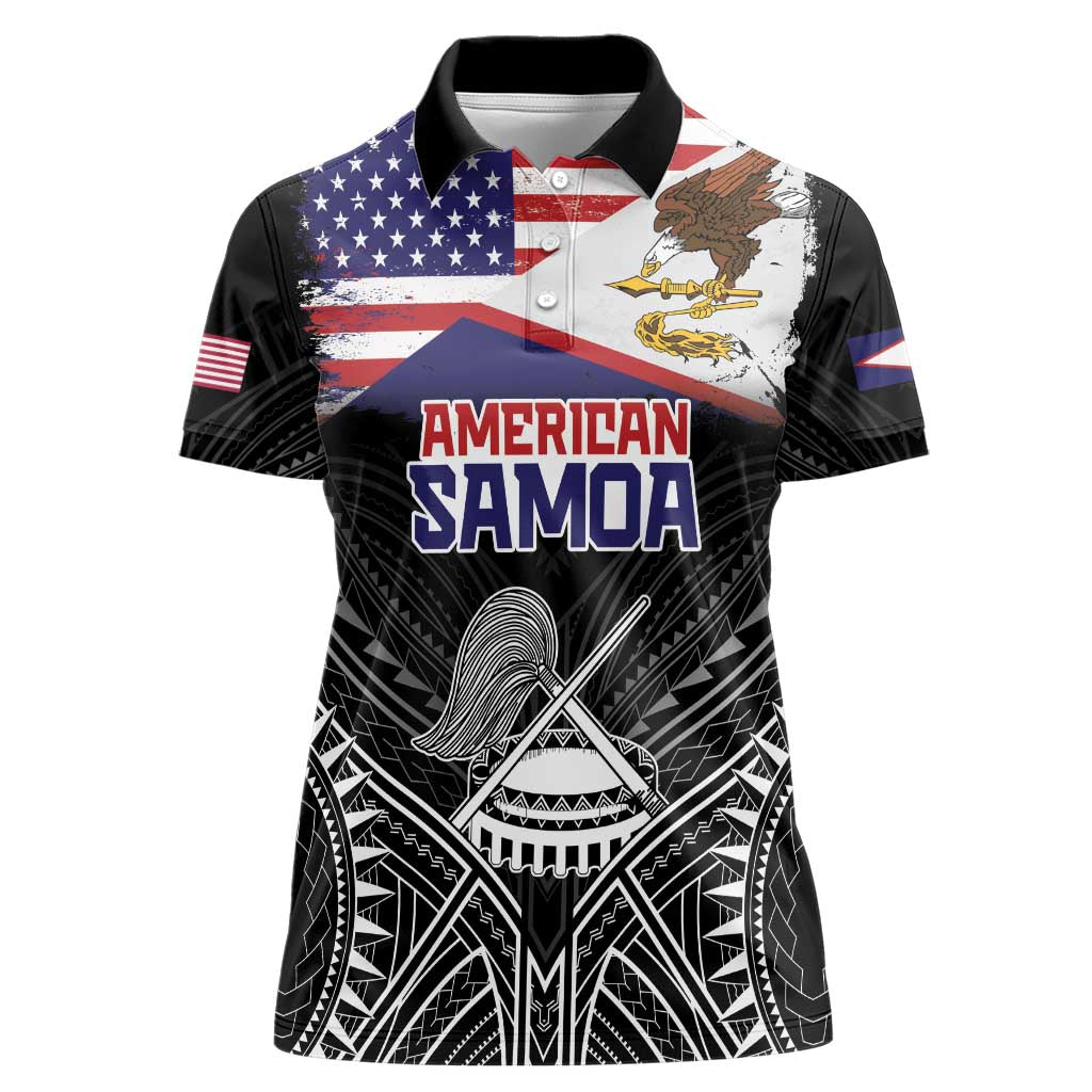American Samoa Flag Day Women Polo Shirt Bald Eagle With Polynesian Pattern