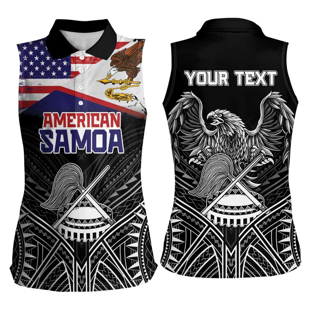 American Samoa Flag Day Women Sleeveless Polo Shirt Bald Eagle With Polynesian Pattern