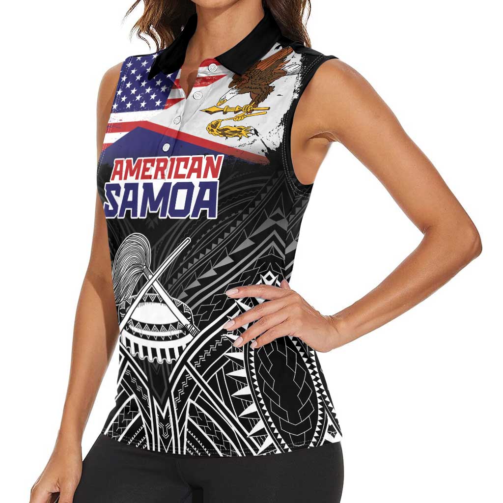 American Samoa Flag Day Women Sleeveless Polo Shirt Bald Eagle With Polynesian Pattern