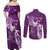 Personalised Fibromyalgia Awareness Couples Matching Off Shoulder Maxi Dress and Long Sleeve Button Shirt Polynesian Purple Ribbon