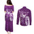 Personalised Fibromyalgia Awareness Couples Matching Puletasi and Long Sleeve Button Shirt Polynesian Purple Ribbon