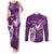 Personalised Fibromyalgia Awareness Couples Matching Tank Maxi Dress and Long Sleeve Button Shirt Polynesian Purple Ribbon