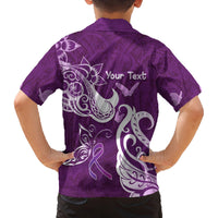 Personalised Fibromyalgia Awareness Family Matching Long Sleeve Bodycon Dress and Hawaiian Shirt Polynesian Purple Ribbon LT05 - Polynesian Pride