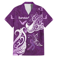 Personalised Fibromyalgia Awareness Family Matching Mermaid Dress and Hawaiian Shirt Polynesian Purple Ribbon LT05 Dad's Shirt - Short Sleeve Purple - Polynesian Pride