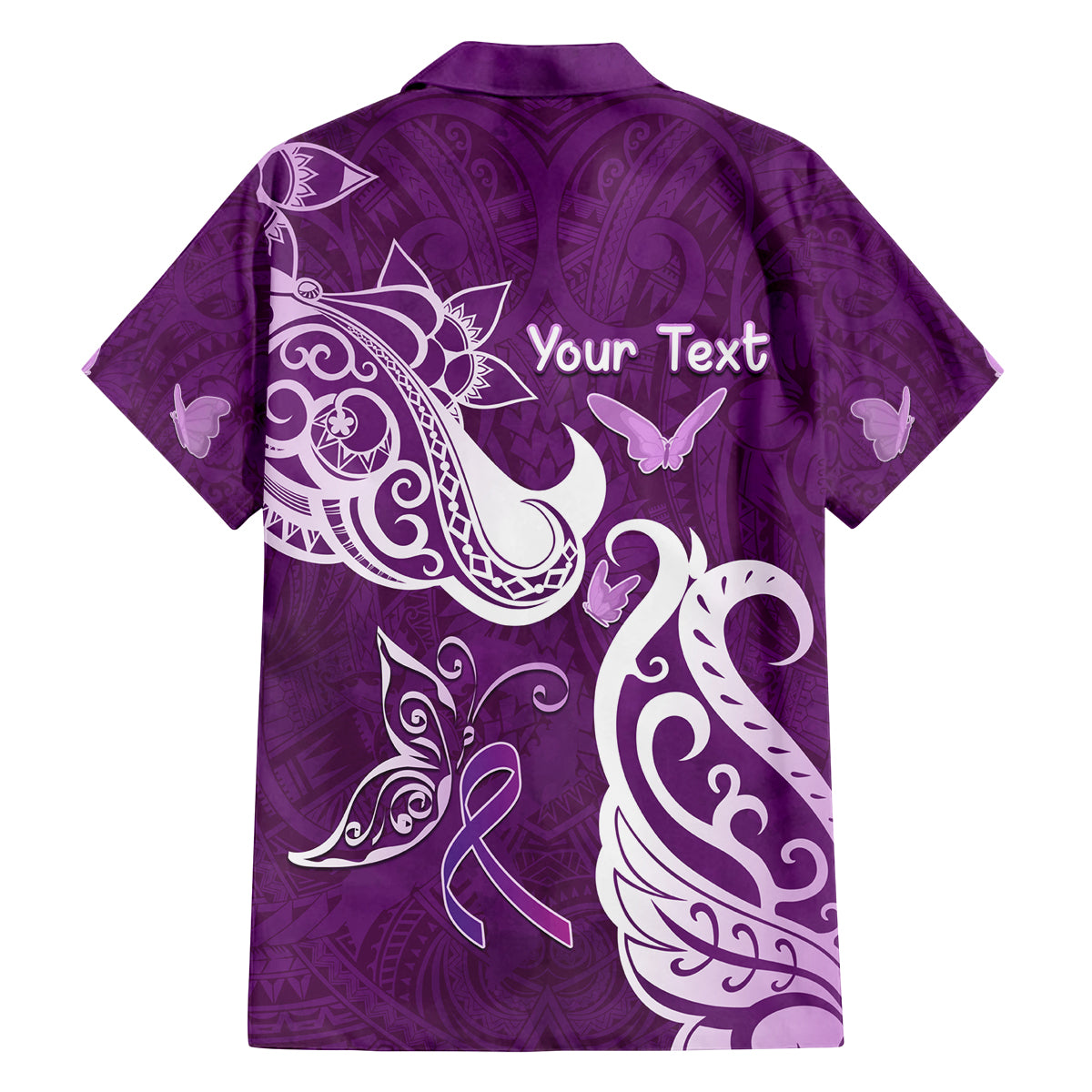 Personalised Fibromyalgia Awareness Family Matching Off Shoulder Short Dress and Hawaiian Shirt Polynesian Purple Ribbon LT05 - Polynesian Pride
