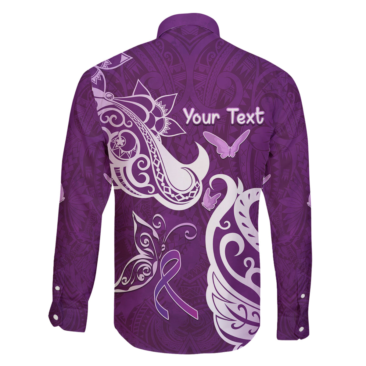 Personalised Fibromyalgia Awareness Family Matching Off Shoulder Short Dress and Hawaiian Shirt Polynesian Purple Ribbon LT05 - Polynesian Pride