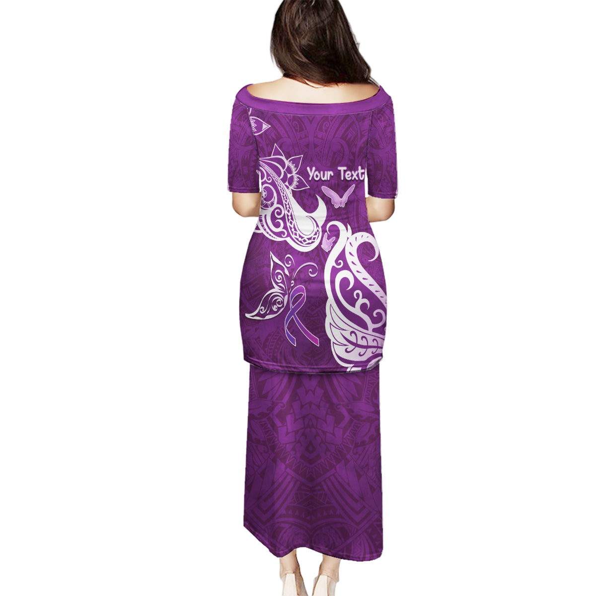 Personalised Fibromyalgia Awareness Family Matching Puletasi and Hawaiian Shirt Polynesian Purple Ribbon LT05 - Polynesian Pride