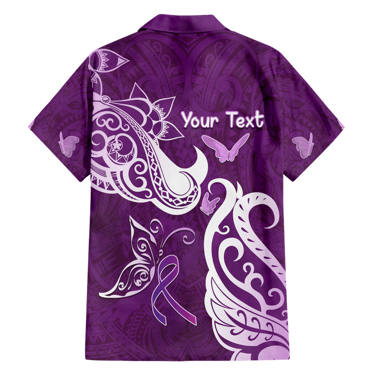 Personalised Fibromyalgia Awareness Family Matching Short Sleeve Bodycon Dress and Hawaiian Shirt Polynesian Purple Ribbon LT05 - Polynesian Pride