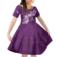 Personalised Fibromyalgia Awareness Family Matching Summer Maxi Dress and Hawaiian Shirt Polynesian Purple Ribbon LT05 Daughter's Dress Purple - Polynesian Pride