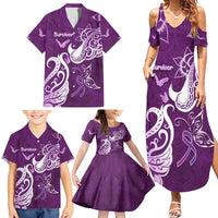 Personalised Fibromyalgia Awareness Family Matching Summer Maxi Dress and Hawaiian Shirt Polynesian Purple Ribbon LT05 - Polynesian Pride