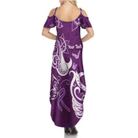 Personalised Fibromyalgia Awareness Family Matching Summer Maxi Dress and Hawaiian Shirt Polynesian Purple Ribbon LT05 - Polynesian Pride
