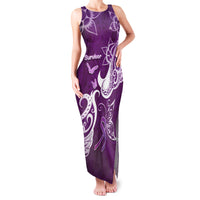 Personalised Fibromyalgia Awareness Family Matching Tank Maxi Dress and Hawaiian Shirt Polynesian Purple Ribbon LT05 Mom's Dress Purple - Polynesian Pride