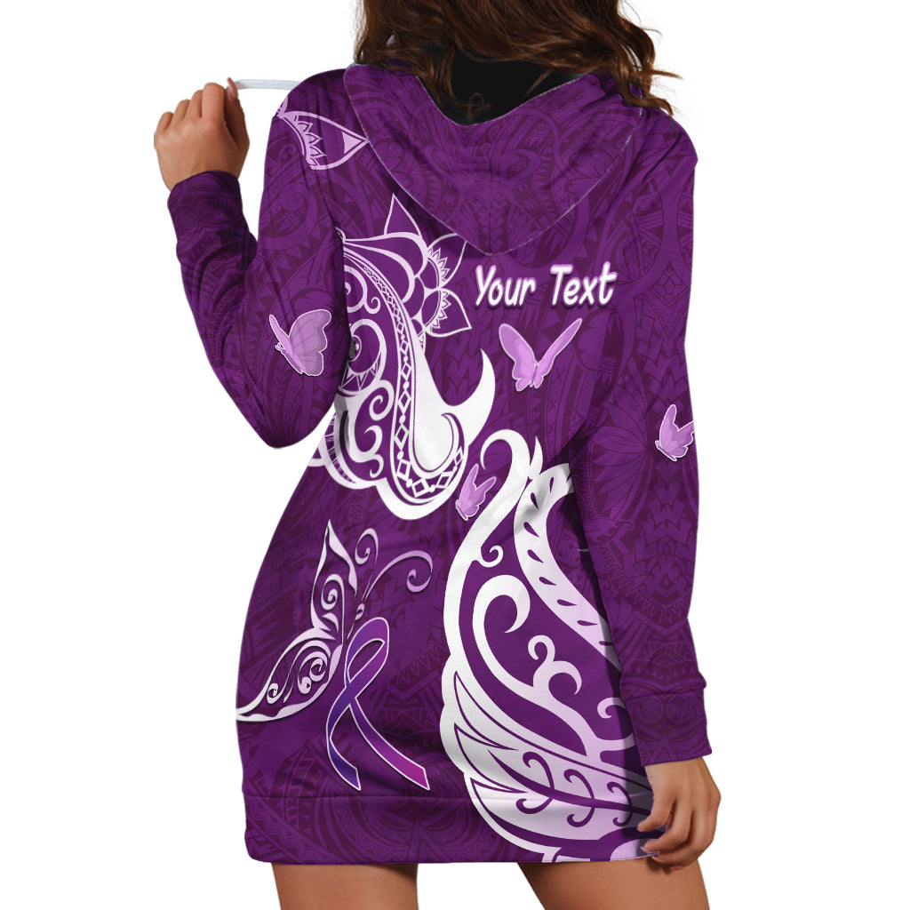 Personalised Fibromyalgia Awareness Hoodie Dress Polynesian Purple Ribbon