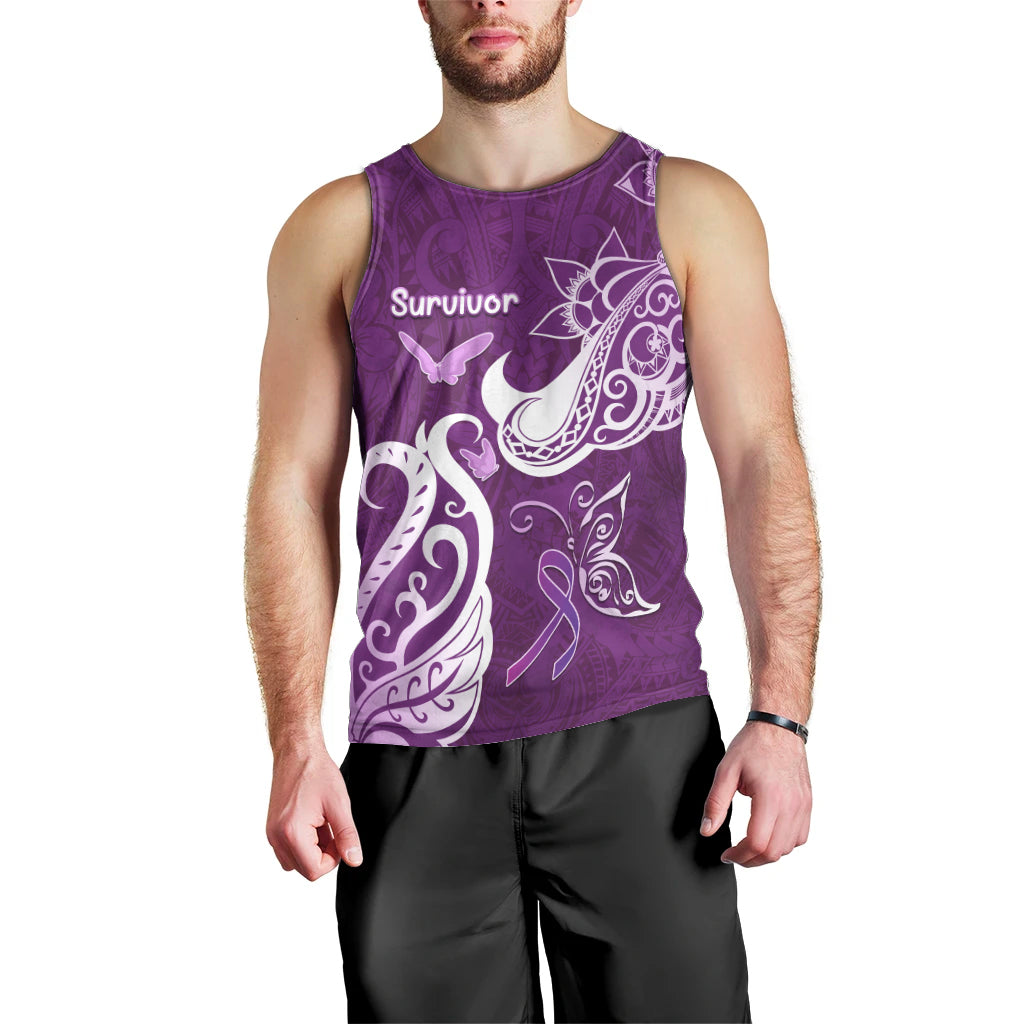 Personalised Fibromyalgia Awareness Men Tank Top Polynesian Purple Ribbon