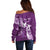 Personalised Fibromyalgia Awareness Off Shoulder Sweater Polynesian Purple Ribbon