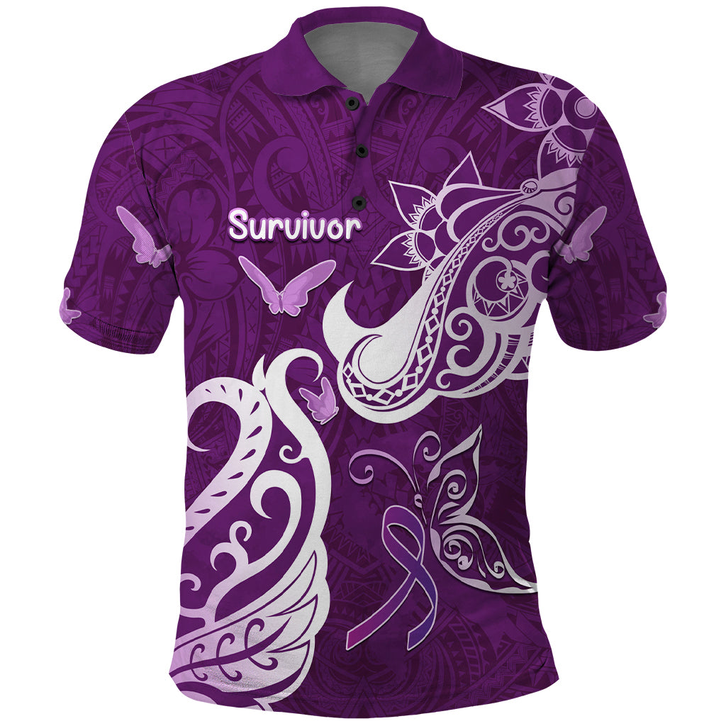 Personalised Fibromyalgia Awareness Polo Shirt Polynesian Purple Ribbon