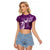 Personalised Fibromyalgia Awareness Raglan Cropped T Shirt Polynesian Purple Ribbon