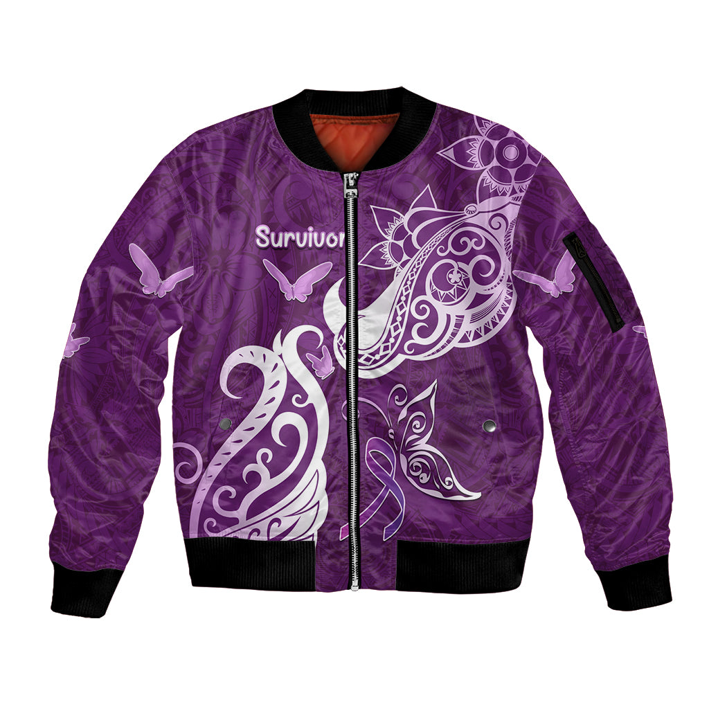 Personalised Fibromyalgia Awareness Sleeve Zip Bomber Jacket Polynesian Purple Ribbon LT05 Unisex Purple - Polynesian Pride