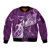 Personalised Fibromyalgia Awareness Sleeve Zip Bomber Jacket Polynesian Purple Ribbon LT05 Unisex Purple - Polynesian Pride