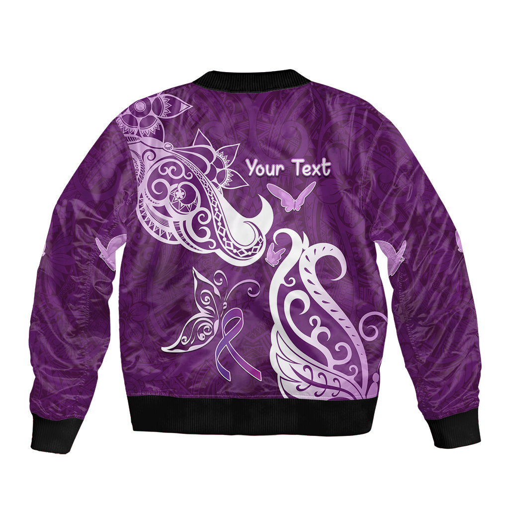 Personalised Fibromyalgia Awareness Sleeve Zip Bomber Jacket Polynesian Purple Ribbon LT05 - Polynesian Pride
