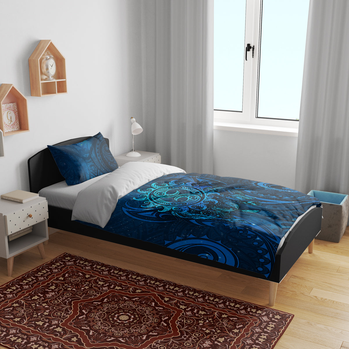 New Zealand Dream Catcher Bedding Set Maori Koru Pattern Blue Version