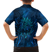 New Zealand Dream Catcher Family Matching Long Sleeve Bodycon Dress and Hawaiian Shirt Maori Koru Pattern Blue Version LT05 - Polynesian Pride