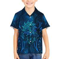 New Zealand Dream Catcher Family Matching Long Sleeve Bodycon Dress and Hawaiian Shirt Maori Koru Pattern Blue Version LT05 Son's Shirt Blue - Polynesian Pride