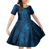 New Zealand Dream Catcher Family Matching Off The Shoulder Long Sleeve Dress and Hawaiian Shirt Maori Koru Pattern Blue Version LT05 Daughter's Dress Blue - Polynesian Pride
