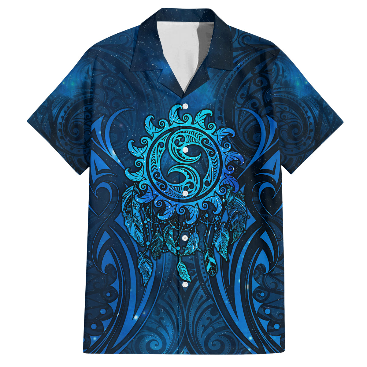 New Zealand Dream Catcher Family Matching Off The Shoulder Long Sleeve Dress and Hawaiian Shirt Maori Koru Pattern Blue Version LT05 Dad's Shirt - Short Sleeve Blue - Polynesian Pride