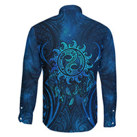 New Zealand Dream Catcher Family Matching Off The Shoulder Long Sleeve Dress and Hawaiian Shirt Maori Koru Pattern Blue Version LT05 - Polynesian Pride