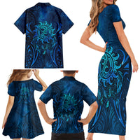 New Zealand Dream Catcher Family Matching Short Sleeve Bodycon Dress and Hawaiian Shirt Maori Koru Pattern Blue Version LT05 - Polynesian Pride
