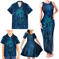 New Zealand Dream Catcher Family Matching Tank Maxi Dress and Hawaiian Shirt Maori Koru Pattern Blue Version LT05 - Polynesian Pride