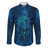 New Zealand Dream Catcher Family Matching Tank Maxi Dress and Hawaiian Shirt Maori Koru Pattern Blue Version LT05 Dad's Shirt - Long Sleeve Blue - Polynesian Pride