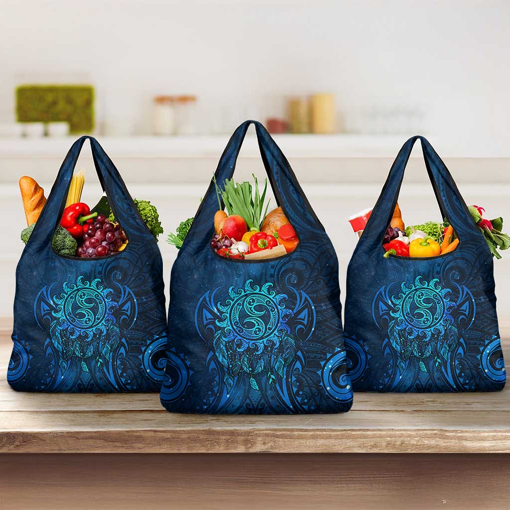 New Zealand Dream Catcher Grocery Bag Maori Koru Pattern Blue Version
