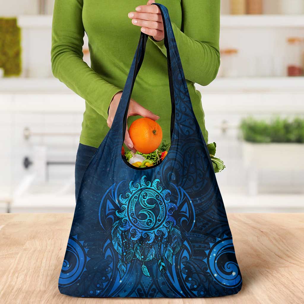 New Zealand Dream Catcher Grocery Bag Maori Koru Pattern Blue Version