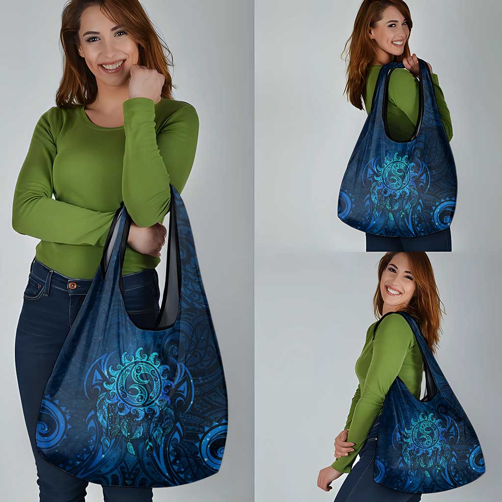 New Zealand Dream Catcher Grocery Bag Maori Koru Pattern Blue Version