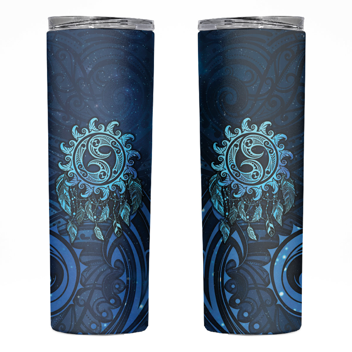 New Zealand Dream Catcher Skinny Tumbler Maori Koru Pattern Blue Version LT05 Blue - Polynesian Pride