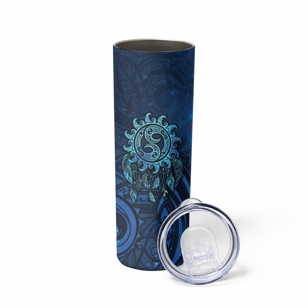 New Zealand Dream Catcher Skinny Tumbler Maori Koru Pattern Blue Version LT05 - Polynesian Pride